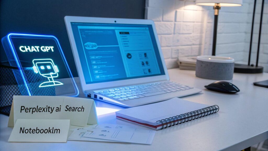 AI productivity and research tools such as ChatGPT, Perplexity, and NotebookLM helping beginners organize information and learn faster.