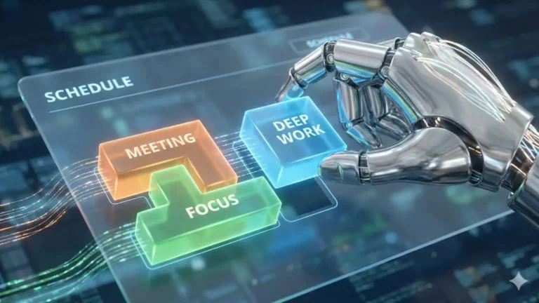AI time blocking organizing deep work and meetings in a dynamic calendar