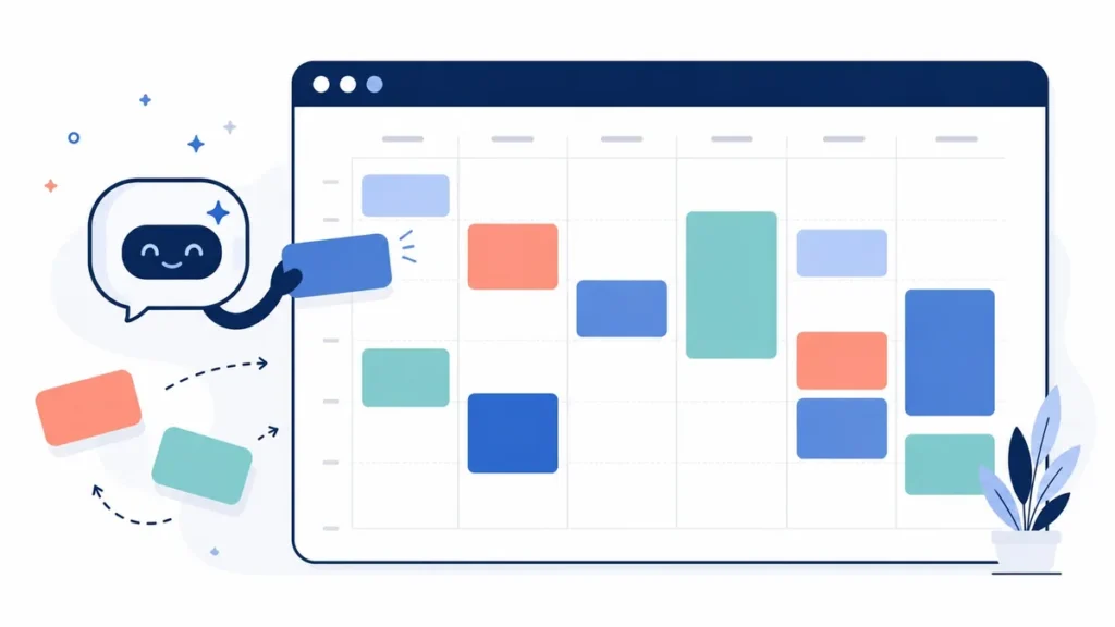 ai assistant helping plan your week in 10 minutes by arranging tasks into color-coded time blocks on a calendar
