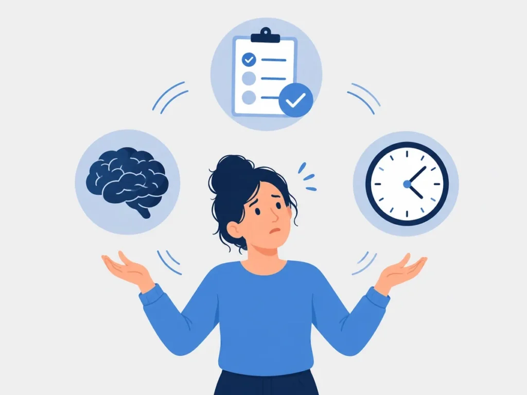 person juggling memory, decisions and scheduling, representing why weekly planning takes so long