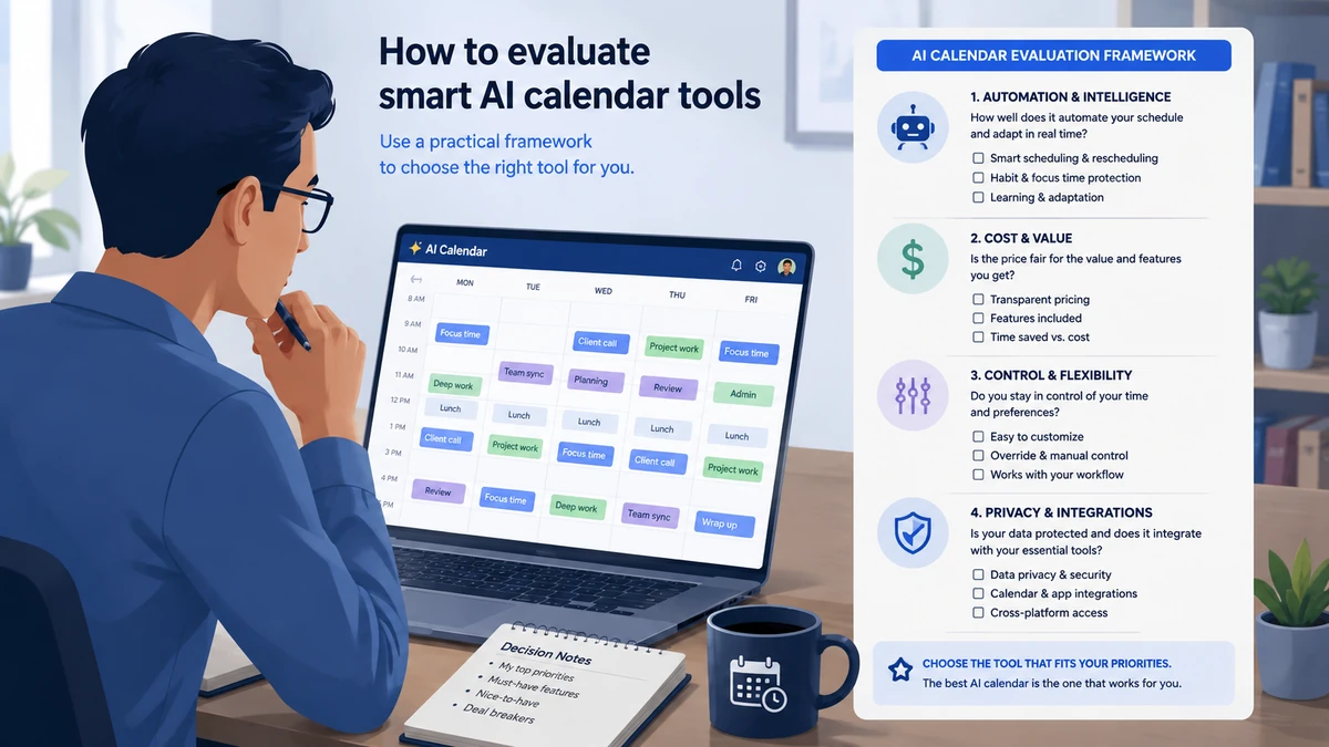 professional evaluating a smart AI calendar tool against a practical decision framework