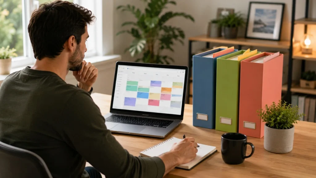 AI calendar grouping tasks from different clients into separate batched time blocks