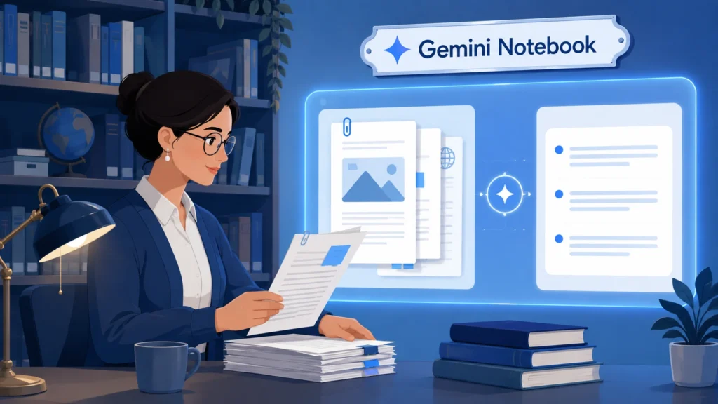 Gemini Notebook, formerly Google NotebookLM, summarizing grounded research documents