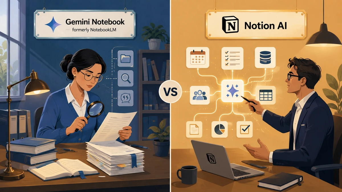 Notion AI vs Google NotebookLM for notes: two approaches to building a second brain, now called Gemini Notebook