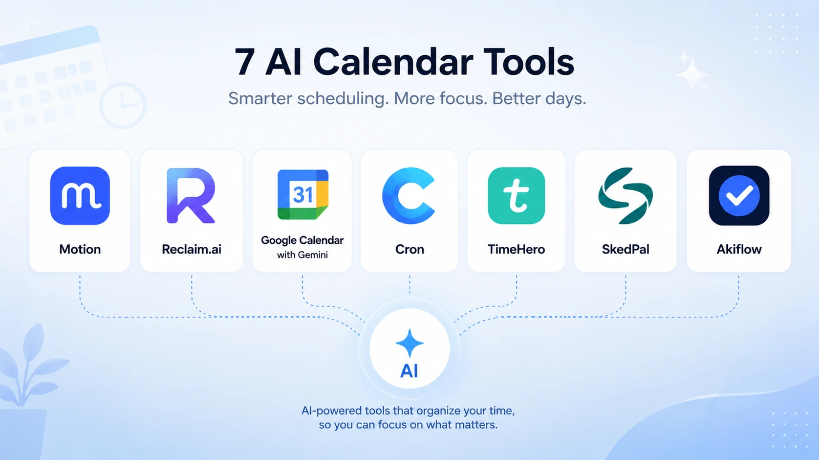 lineup of seven AI calendar tools compared for busy professionals